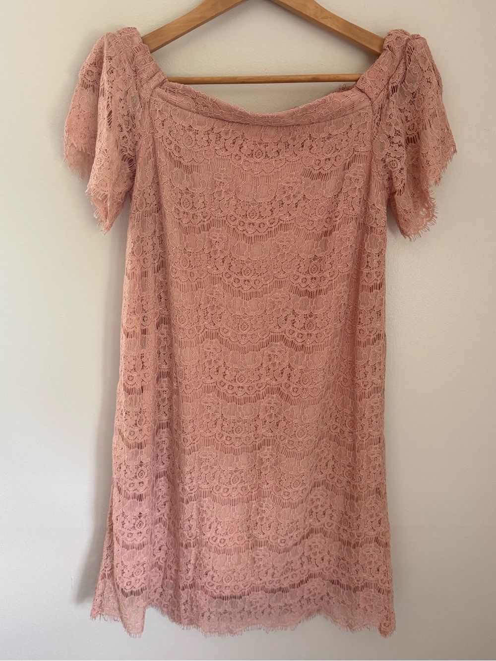 Sophia + Zeke Pink Blush Lace Off-Shoulder Mini Dress